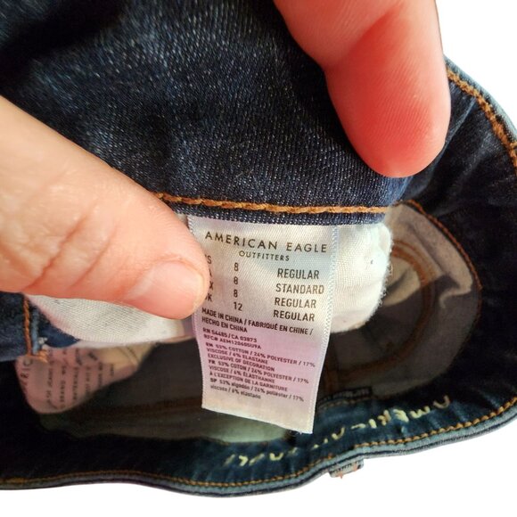 American Eagle Hi-Rise Jegging Distressed Dark Wash Denim Jeans Size 8 Regular W - Picture 5 of 5